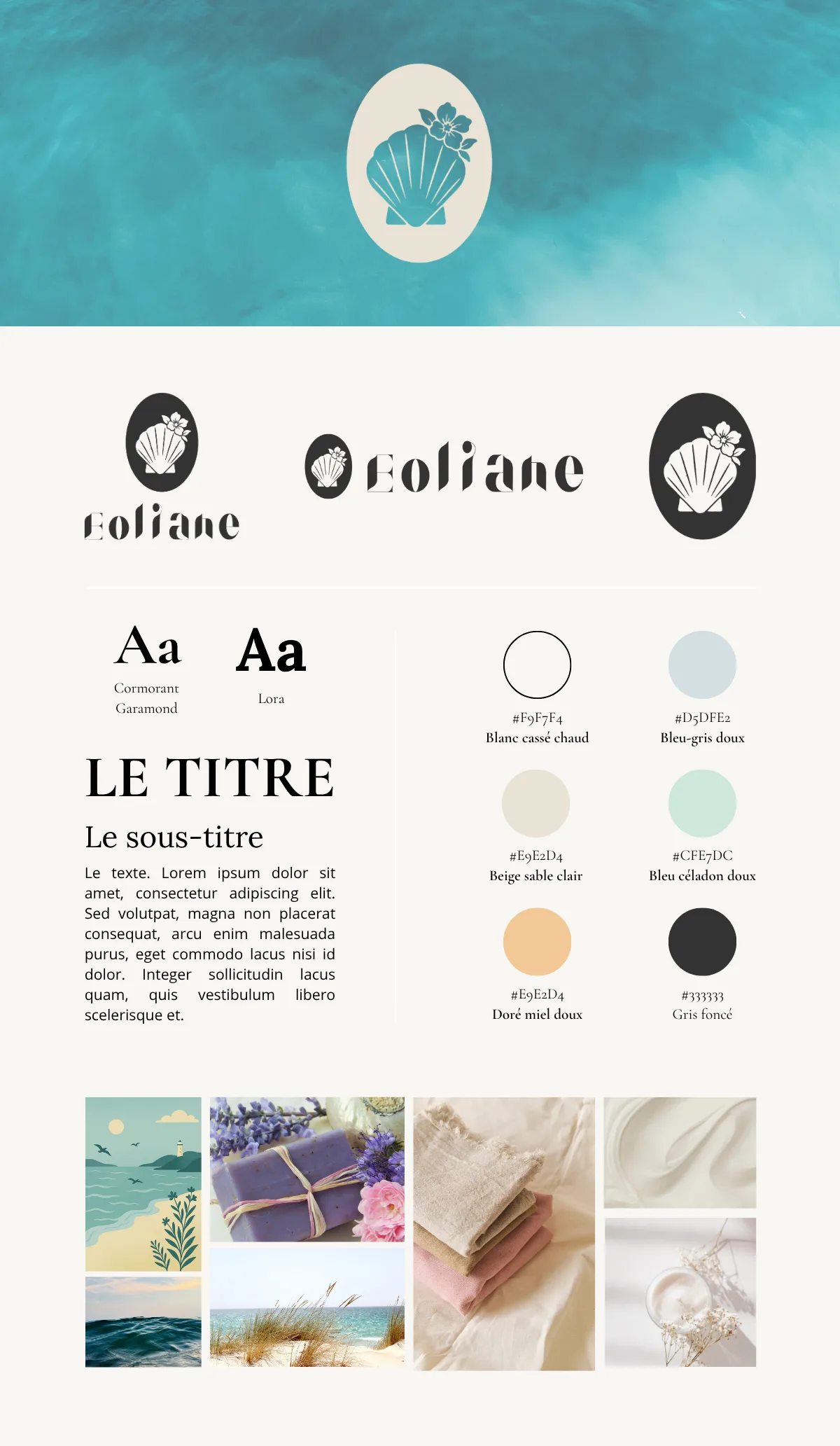 Charte graphique Éoliane — palette côtière, typographies et éléments de marque