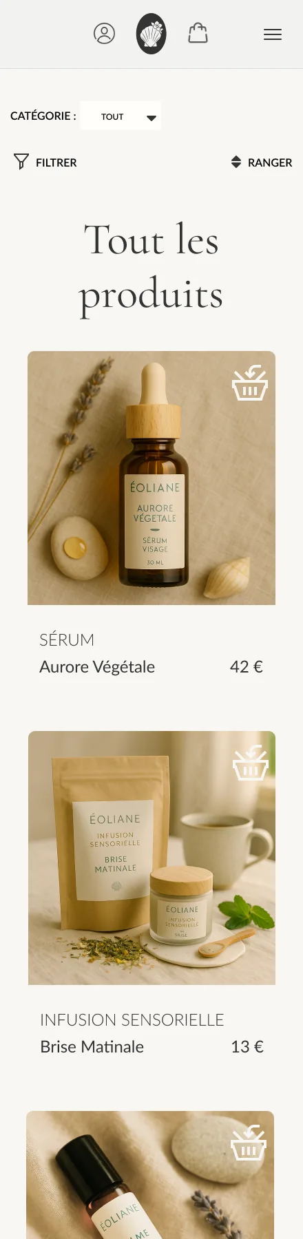 Page Boutique Éoliane — version mobile