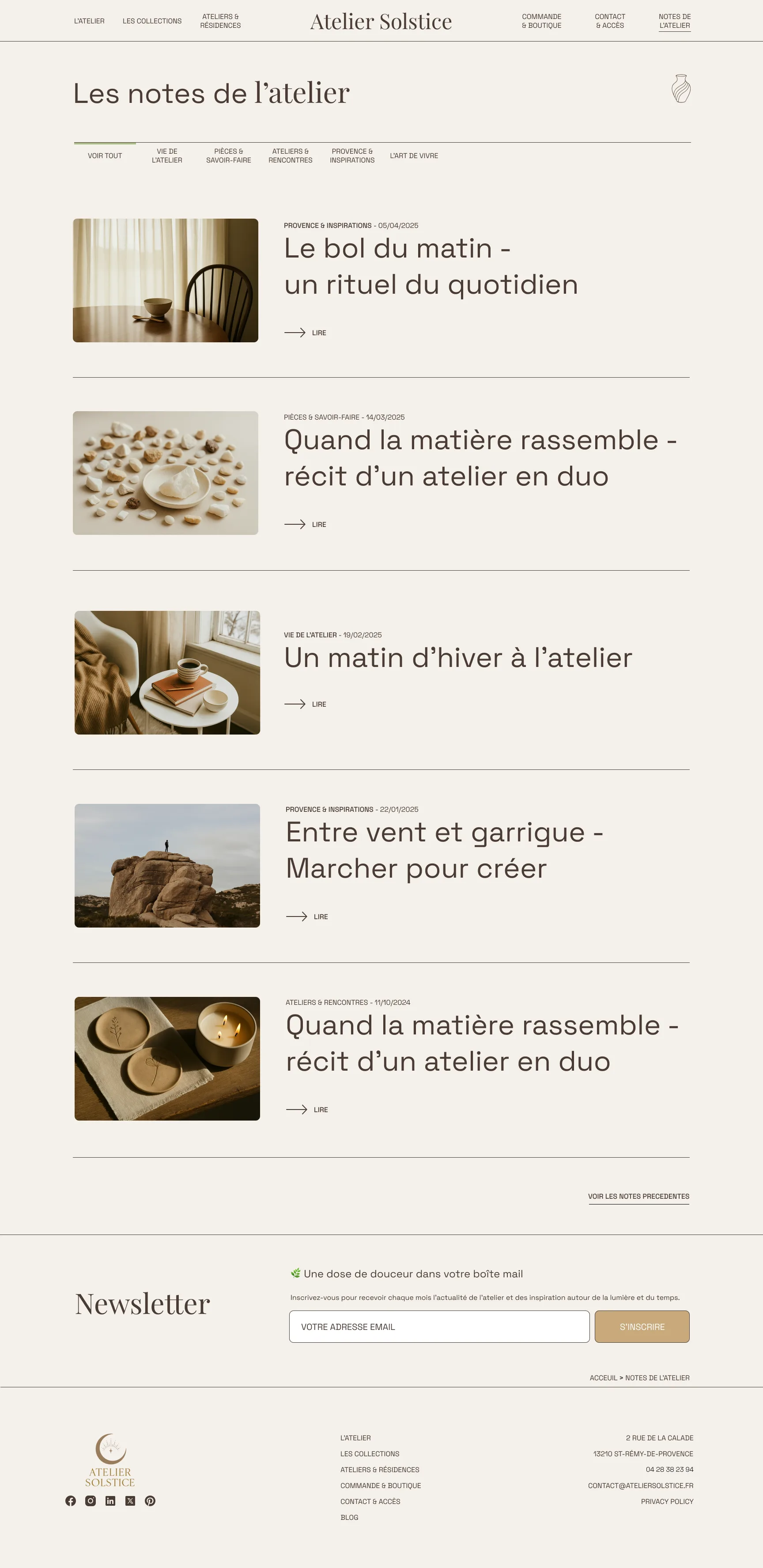 Page blog Notes de l'atelier Solstice