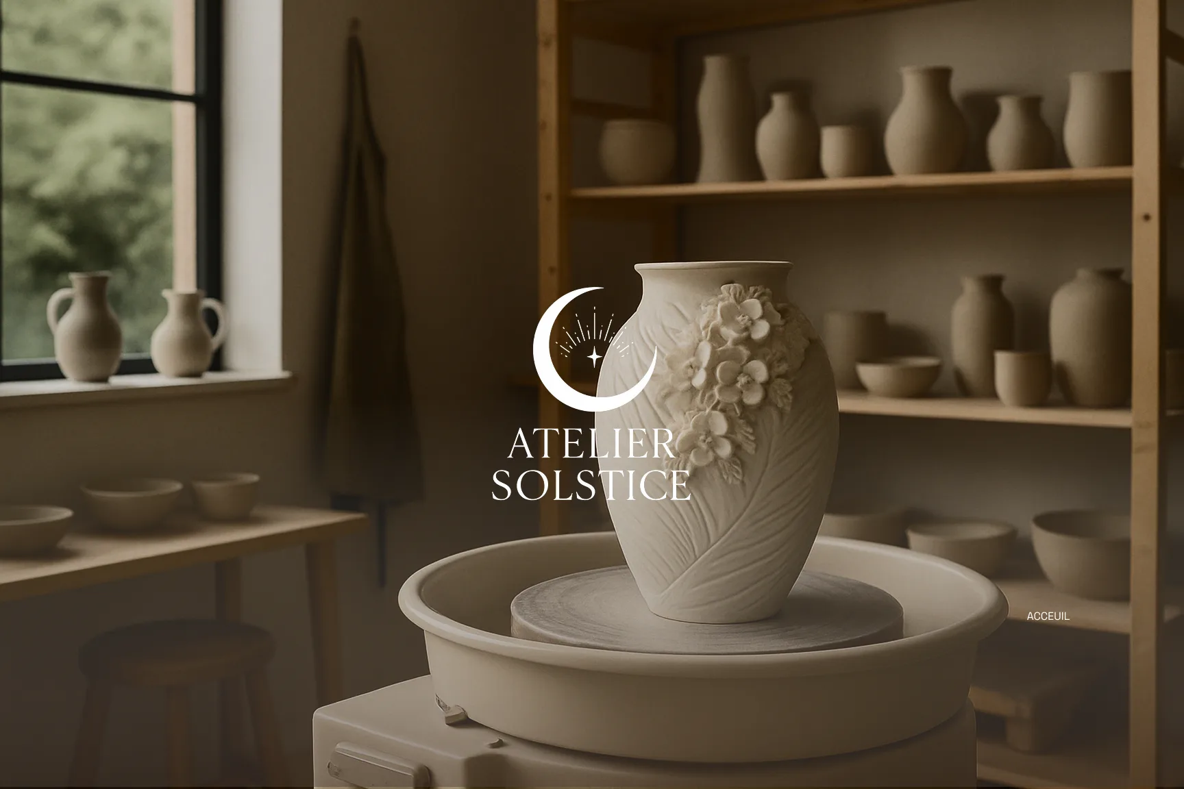 Page d'accueil Atelier Solstice après refonte — univers céramique haut de gamme
